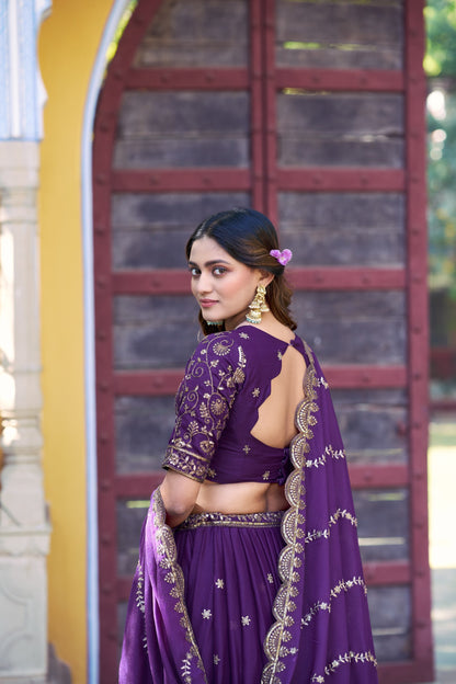 Purple Star Georgette Ready to Wear Party Lehenga Choli