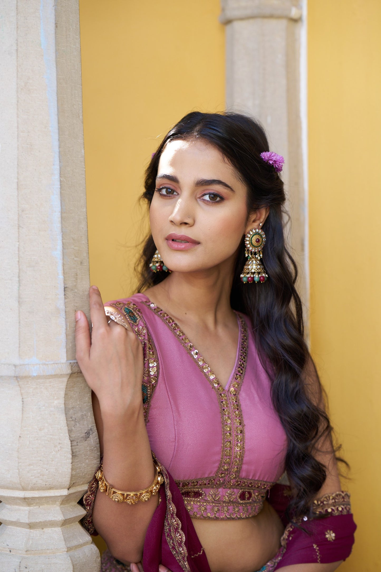 Pink Star Georgette Bridesmaids Party Lehenga Choli