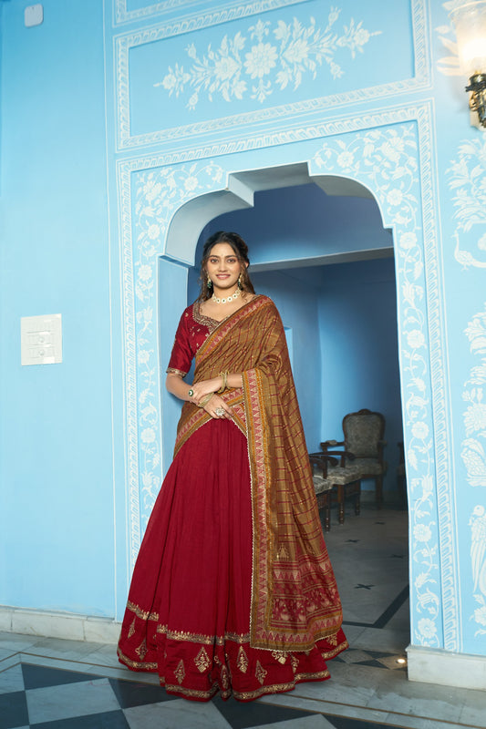 Maroon Vichitra Silk Wedding Wear Lehenga Choli Set