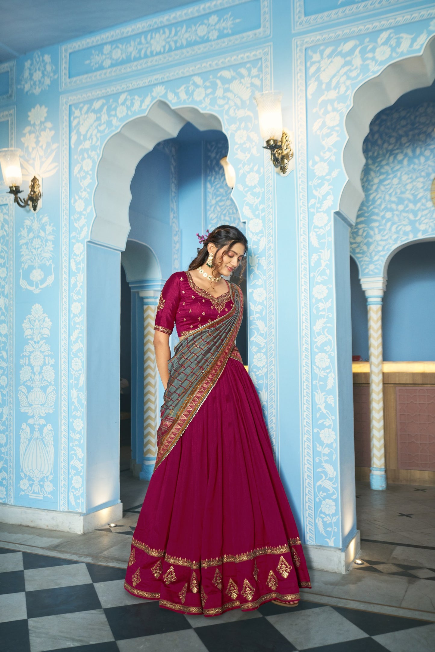 Rani Pink Vichitra Silk Embroidered Bridesmaids Lehenga Choli
