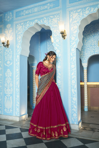 Rani Pink Vichitra Silk Embroidered Bridesmaids Lehenga Choli