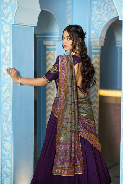 Dark Purple Vichitra Silk Party Wear Lehenga Choli