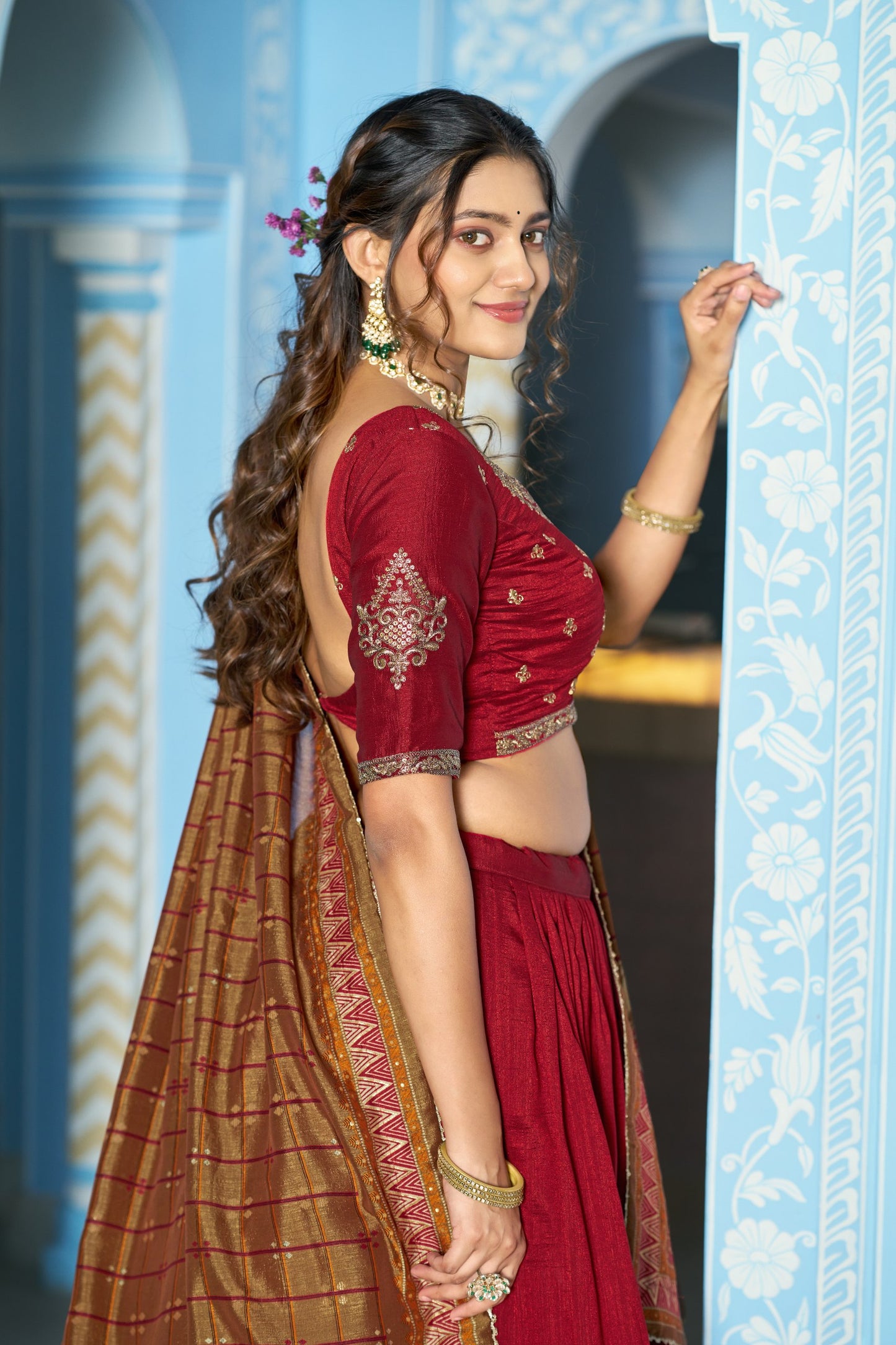 Maroon Vichitra Silk Wedding Wear Lehenga Choli Set