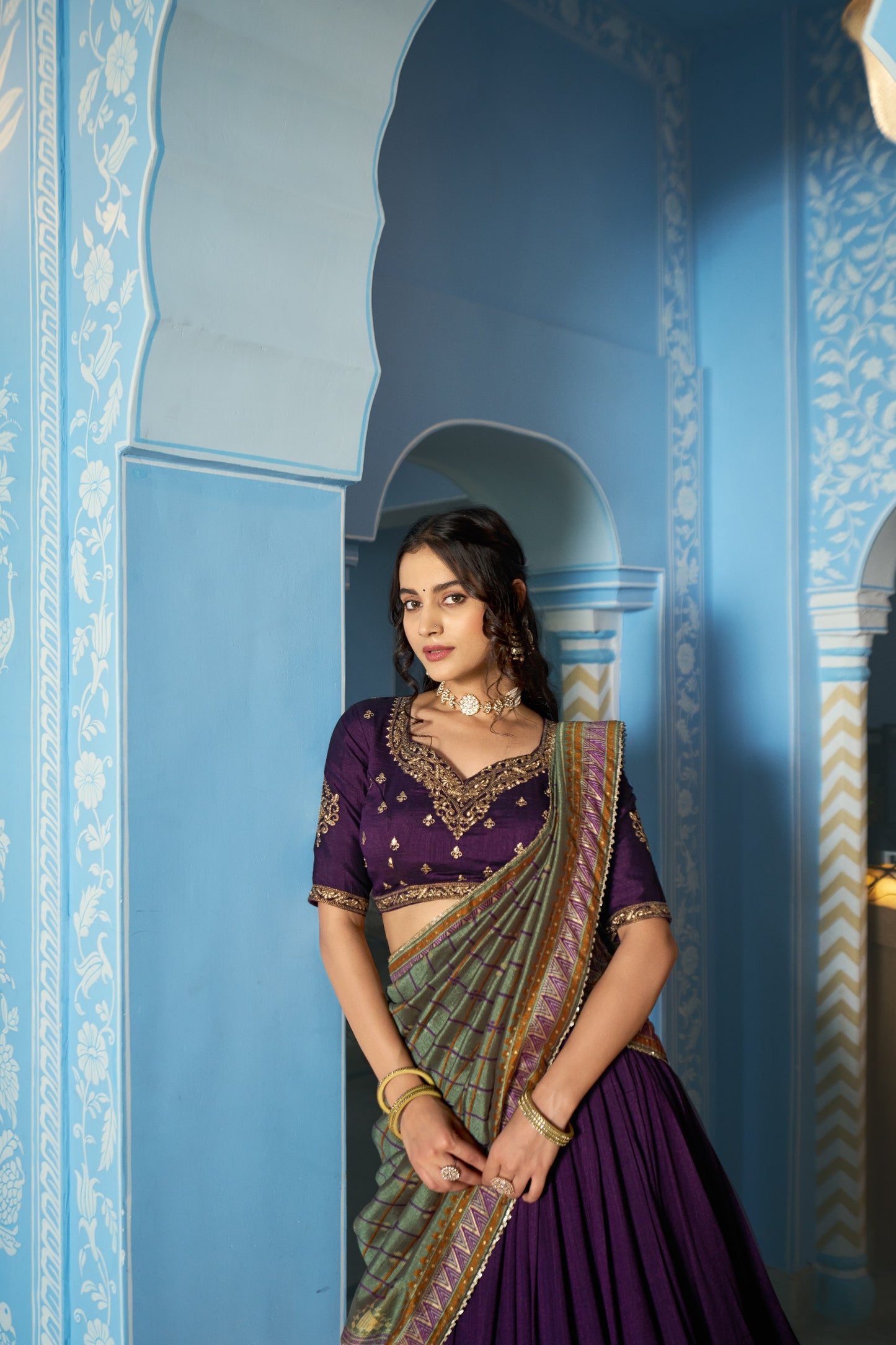 Dark Purple Vichitra Silk Party Wear Lehenga Choli