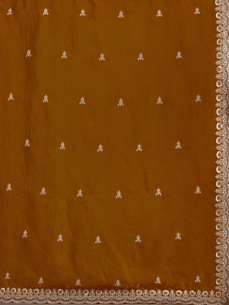 Yellow Gold Tissue Sequins Embroidered Party Wear Saree
