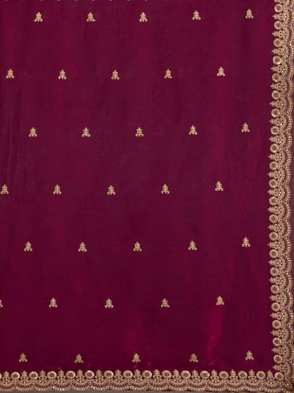 Maroon Tissue Sequins Embroidered Bridesmaids Saree