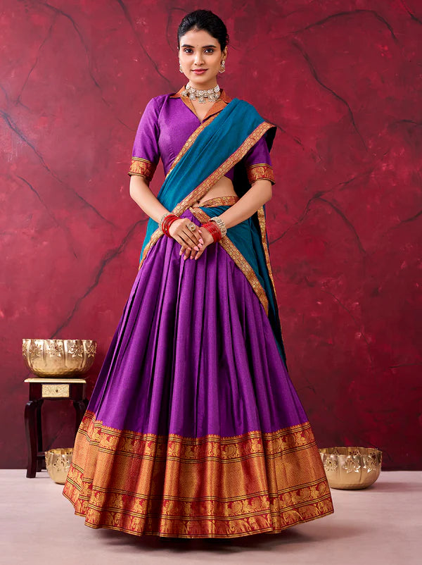 Traditional Purple Narayan Peth Zari Weaving Lengha Choli