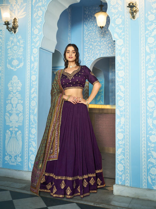Dark Purple Vichitra Silk Party Wear Lehenga Choli
