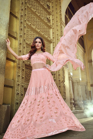 Georgette lehenga choli peach color with price