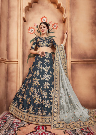 Art silk grey lehenga for wedding