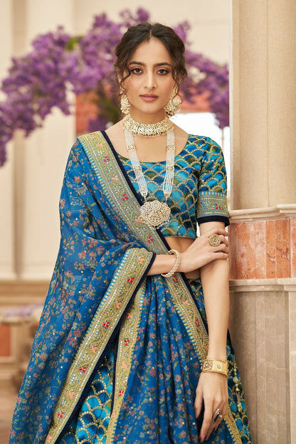 Art silk blue lehenga bridal design