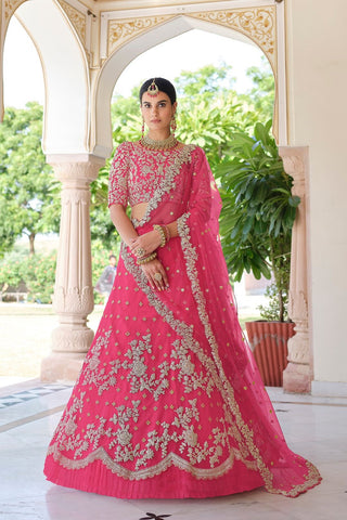 Soft net pink lehenga party wear for wedding