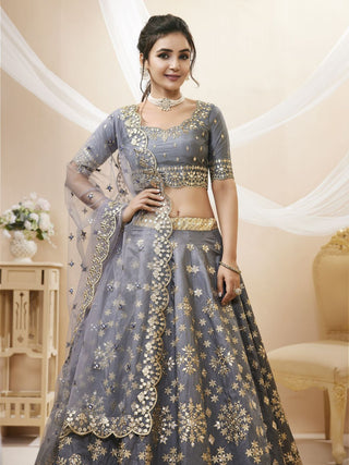 Art silk grey lehenga for wedding