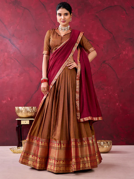 Mustard Narayan Peth Half Saree Lehenga Choli