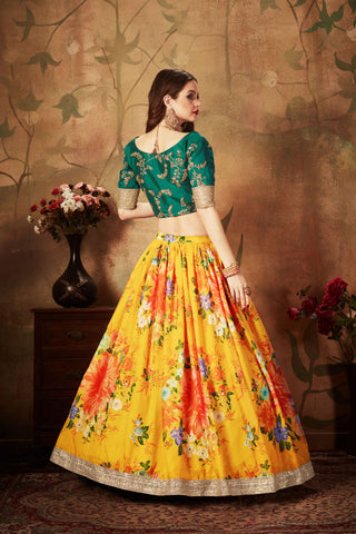 Yellow Organza Dori Embroidery Wedding Lehenga Choli